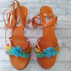ISAAC Floral Orange Leather Sandals